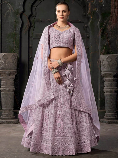 Adorable Lavender Zarkan Net Designer Lehenga Choli With Dupatta - Ethnic Plus In
